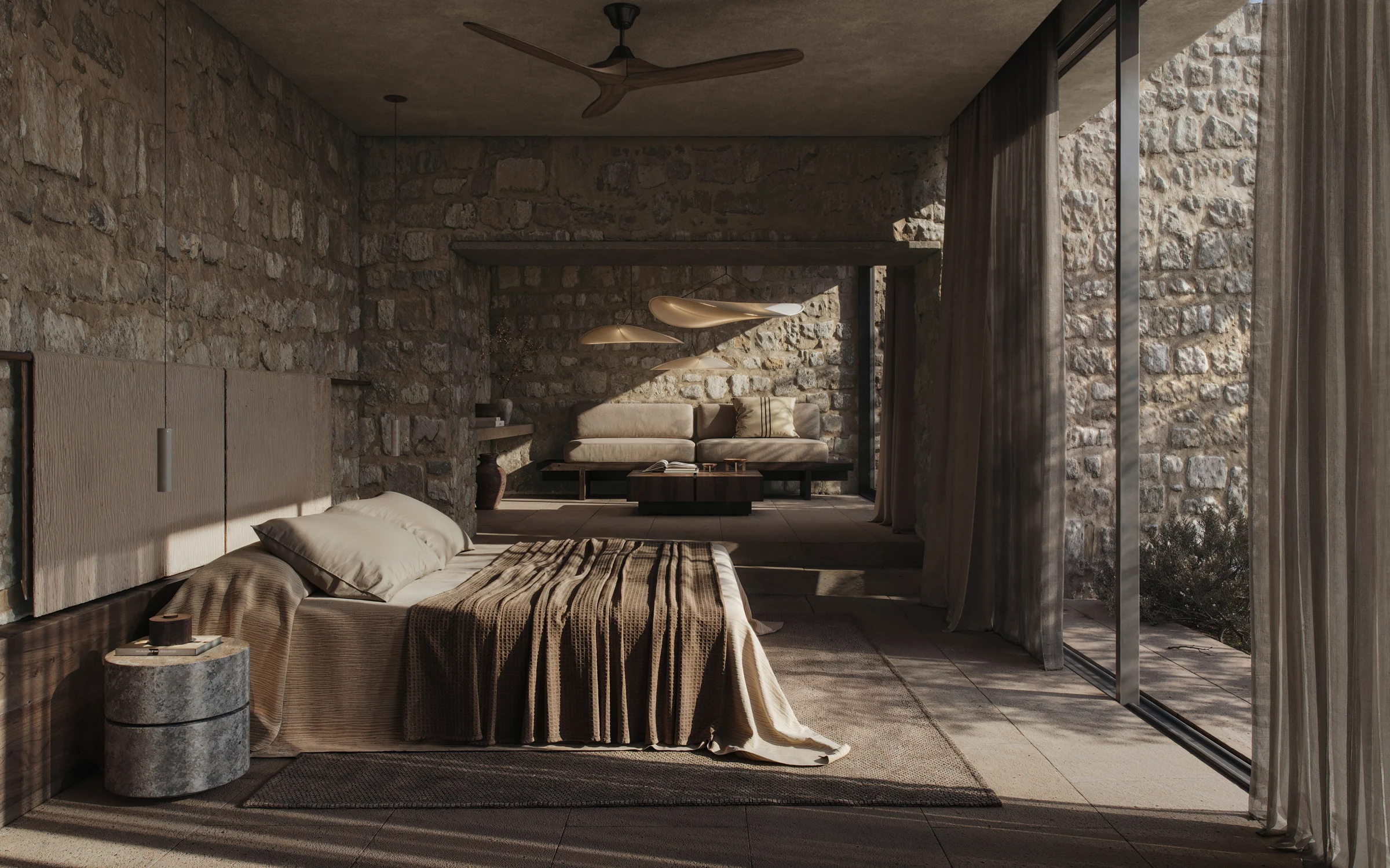 Maison Cheval bedroom with terrace-facing glazing